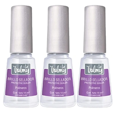 Imagen de VALMY Pack 3 Unidades de Tratamiento Top Coat Brillo Sellador, para Prolongar la Duración Manicura y Pedicura, Ideal Uñas Frágiles (14 ml Cada Unidad)