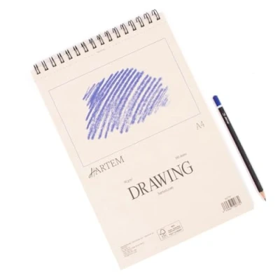 Imagen de Hartem Pack de Bloc Dibujo 100 Hojas Encuadernadas con Anillas + Lápiz Grafito 2B Gramaje 90g/m2 Tamaño A4 (21 x 29,7 cm)