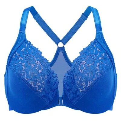 Imagen de DELIMIRA Sujetador de Encaje Cierre Frontal Talla Grande con Aros para Mujer Azul Destello 125F