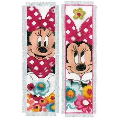 Imagen de Vervaco WD Lesezeichen Aida 2er Set Kit de Punto Cruz contado: Marcapáginas: Minnie Daydreaming (Juego 2), Algodón, Blanc, 8 x 1 5 cm, 2