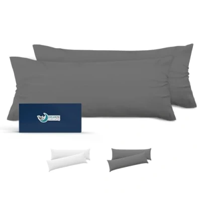 Imagen de Dreamzie Fundas de Almohada (Juego 2) para Las Almohadas 40 x 135 cm, Gris Antracita, Microfibra (100% Poliéster) Cojines Calidad con una Suavidad Incomparable