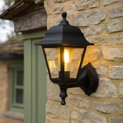 Imagen de CGC Lighting Aplique de exterior, negro, tradicional, bombilla E27, LED (Negro 3)