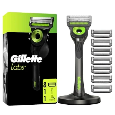 Imagen de GilletteLabs Maquinilla De Afeitar Con Barra Exfoliante Neon Night Edition, 1 Mango, 8 Recambios, Soporte Magnético