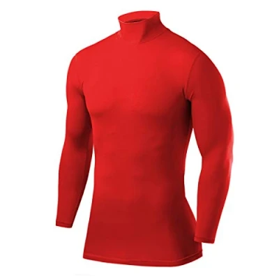 Imagen de PowerLayer Camiseta Compresión Hombre Interior Térmica de Manga Larga y Cuello Alto para Compression Shirt Ciclismo Entrenamiento Gym Running Rugby Rojo (Vieja), XL