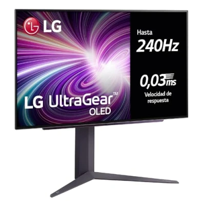 Imagen de LG 27GS93QE B Monitor Ultragear, OLED, 27 Pulgadas, 2560x1440, 16:9, 0,03 ms, 240 Hz, Clasificación F, G Sync Compatible y FreeSync Premium Pro, Morado Grisáceo