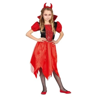 Imagen de FIESTAS GUIRCA Disfraz de Diablesa Roja Brillante Vestido Demonia con Diadema para Niñas 7 9 Años