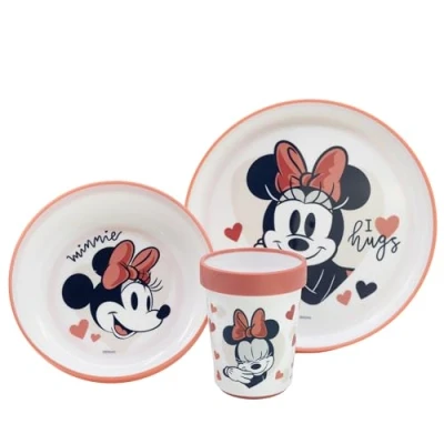 Imagen de SET 3 PCS VAJILLA PREMIUM BICOLOR ANTIDESLIZANTE MINNIE MOUSE HEART FULL