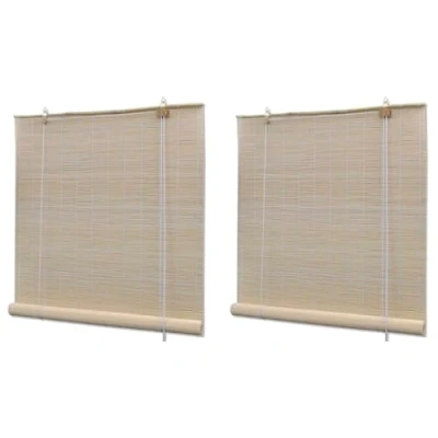 Imagen de vidaXL 2X Estores Enrollables Bambú Natural Persianas Ventana Hogar Diseño Privacidad Control Cantidad Luz Entrante Fáciles Limpiar Colocar 120x160cm