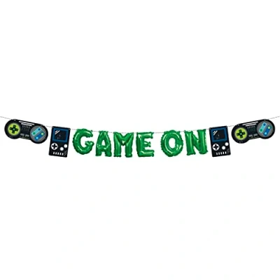 Imagen de Unique Mini Pancartas de Globos con Letras Game On Recortes para Controlador Juego Fiesta Cumpleaños Jugador 1 Unidad (Paquete 1), Multicolor, Medium (25206)