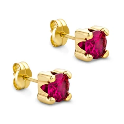 Imagen de Orovi Aretes de Oro para mujer, color blanco y amarillo 9 quilates, con rubí, esmeralda, zafiro, circonita cúbica, hipoalergénico, Gema amarillo, Ruby