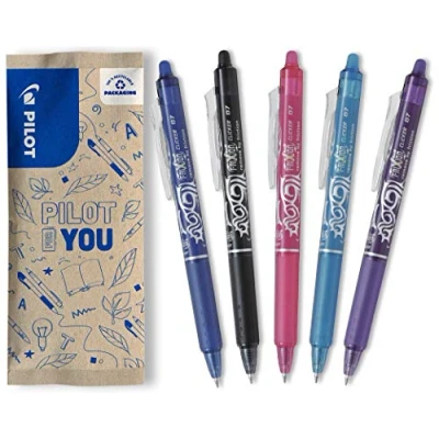 Imagen de PILOT FriXion Clicker 0.7 5 unidades Colores Azul/Negro/Rosa/Azul Claro/Púrpura Bolígrafo de tinta gel borrable recargable con mecanismo presión y termosensible, punta media