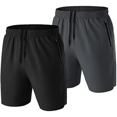 Imagen de Pantalones Cortos Hombre Running Transpirable Shorts Deportivos Secado Rápido Pantalón Correr con Bolsillo Cremallera(Negro/Gris,EU 4XL/US 3XL)