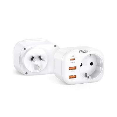 Imagen de LENCENT 2X Adaptador Enchufe Australia, China Viaje con Carga Rápida QC3.0+PD20W, Europa España Portugal 2 Pin a 3 AU para China, Nueva Zelanda, Argentina, Tipo I