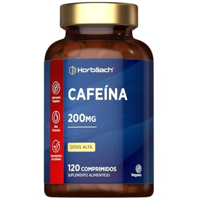 Imagen de Cafeína Anhidra Pura 200 mg 120 Comprimidos Veganos Suplemento de Caffeine en Dosis Altas Efecto Rápido by Horbaach