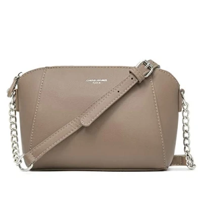 Imagen de David Jones Bolso bandolera para mujer trapecio de mano con cadena hombro, piel sintética, bolsa cruzada, noche, moda trabajo, compras, elegante, moda, color beige, Beige topo,