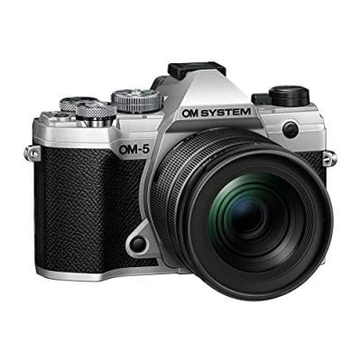 Imagen de OM SYSTEM 5 Cámara con Sistema Micro Four Thirds Objetivo M.Zuiko Digital ED 12 45mm Pro, Sensor Live Mos de 20 MP, Estabilización Imagen Mejorada Ejes, IP53, Plata/Negro