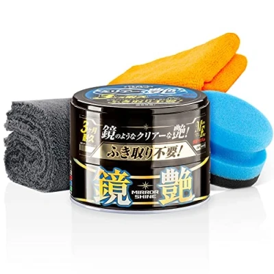 Imagen de detailmate Soft99 Juego de cera sellado para pintura oscura Mirror Shine Wax Dark + esponja pulido manual gamuza microfibra 550 g/m² 40 x cm
