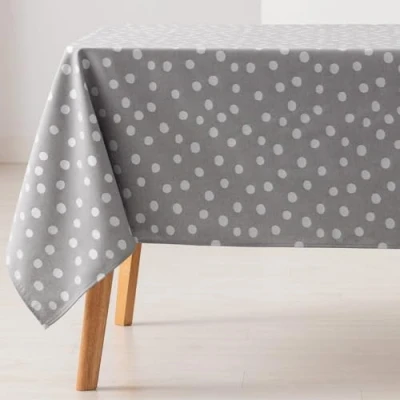 Imagen de GAMUSI Mantel Antimanchas Mesa Rectangular Puntos pequeños Liso Jacquard Impermeable 140x200 cm, Tacto Tela, Color Gris Claro