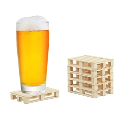 Imagen de Relaxdays Set de 6 Posavasos Palet, Posa Originales para Tazas, Copas y Vasos, Bar, Madera, 2 x 12 8 cm, Marrón