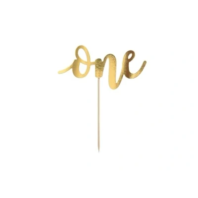 Imagen de Cake Topper One 19 cm Decoración de cumpleaños para 1 año tarta infantil dorado