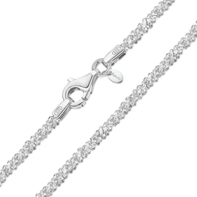 Imagen de Amberta Collar de Cadena Brillante para Mujer en Plata Ley 925 Italiano Palomitas Maíz 1.7 mm: 55 cm