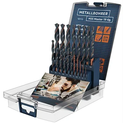 Imagen de Presch Brocas para Metal HSS Master 19 pzas. Juego Universal de en Espiral Taladrar Acero, Aluminio, Cobre y Latón Profesiona l Ø 1 10mm