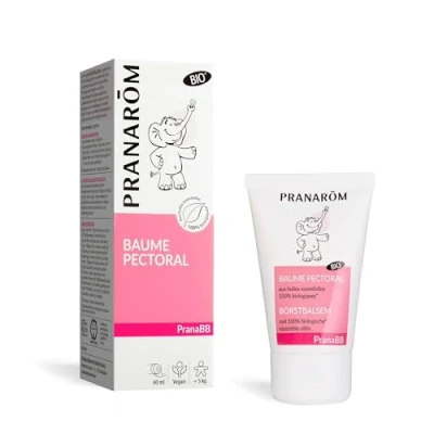 Imagen de Pranarôm Pranabb Bálsamo Pectoral, orgánico, Ayuda al bebé a respirar mejor, compuesto de aceites esenciales puros y naturales, 40 ml