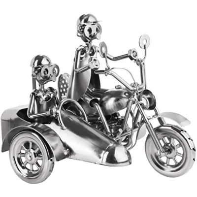 Imagen de BRUBAKER Screw Man Motocicleta con Sidecar Figura de Hierro Hecha a Mano Hombre Metal 23 cm Regalo para Motociclistas y Aficionados Las Motos