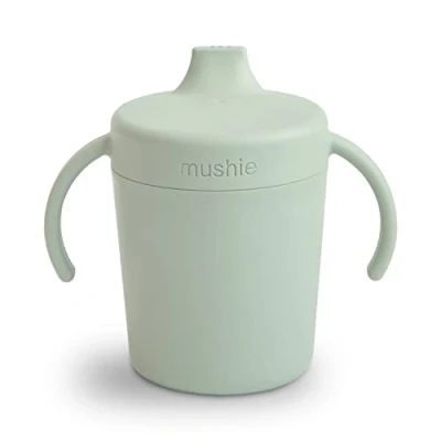 Imagen de mushie Taza para beber de entrenamiento, fabricada en Dinamarca, tapa y asas resistentes a fugas, partir 6 meses (salvia)