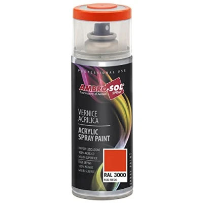 Imagen de AMBRO SOL Pintura acrílica en spray, color Rojo Fuego, RAL 3000, resultado profesional múltiples superficies, exteriores e interiores, 400 ml