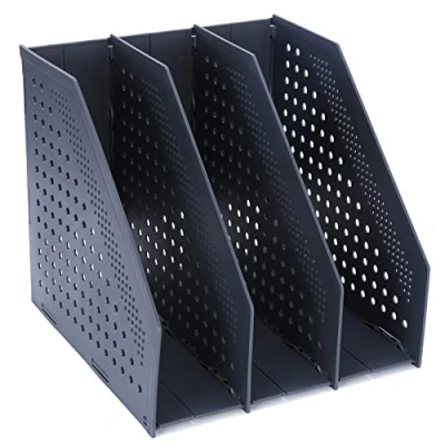 Imagen de FRETONBA Revisteros, Soportes para archivadores Plegable A4, Revistero Organizador de 3 Compartimentos, Gris Oscuro