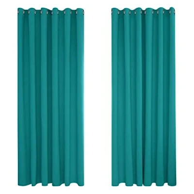 Imagen de Deconovo Cortinas térmicas para Interiores, Opacas y aislantes, Color Liso, 2 Unidades, con ollados, 229 x 274 cm (Ancho Alto), Turquesa
