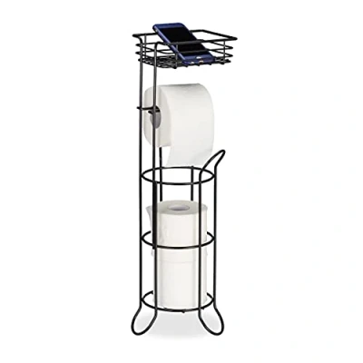Imagen de Relaxdays Portarrollos de Pie para Papel Higiénico, con Balda, 3 Rollos, Moderno, Metálico, 57,5x18,5x17,5 cm, Negro, Hierro, 1 Unidad