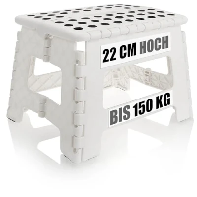 Imagen de com four® Escalón Plegable con Tacos de Goma Taburete Ayuda portátil para Subir Antideslizante Capacidad Carga hasta 150 kg (31x22x22cm Blanco 01 Pieza)