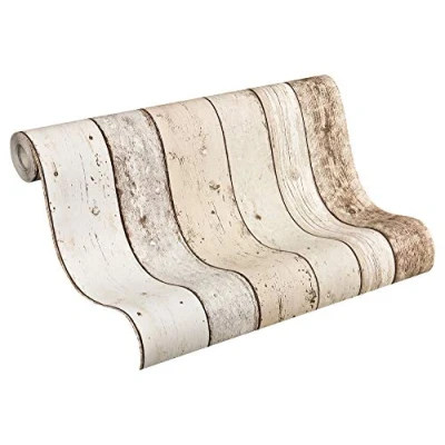 Imagen de A.S. Création Papel Pintado de Vinilo Pared con Diseño Madera en Beige, Marrón y Blanco para Diferentes Espacios 10,05 m x 0,53