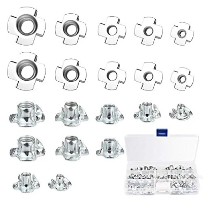 Imagen de KBNIAN 100 Pcs Tuerca en T de 4 Puntas M3 M4 M5 M6 M8 Tuercas para Madera Metal Galvanizado Cuatro Puntos Bricolaje Fijación Muebles y Plata