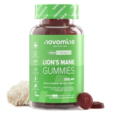 Imagen de Melena de León 2000mg 60 Gominolas Sin Azúcar Nootrópicos para Memoria, Concentración y Salud Cerebral con Vitamina B6 B12 Alternativa a Leon Cápsulas Comprimidos Novomins