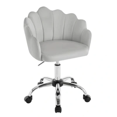 Imagen de WOLTU Silla Escritorio, Oficina Giratoria, Escritorio con Ruedas, Ergonómica de Terciopelo Respaldo, Sillón Lounge Tocador y Estudio, Patas Metal, Gris Claro, BS152hgr