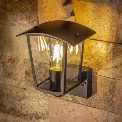Imagen de CGC Lighting Aplique de exterior, color negro con difusor transparente LED IP44 E27 (Negro pequeño)