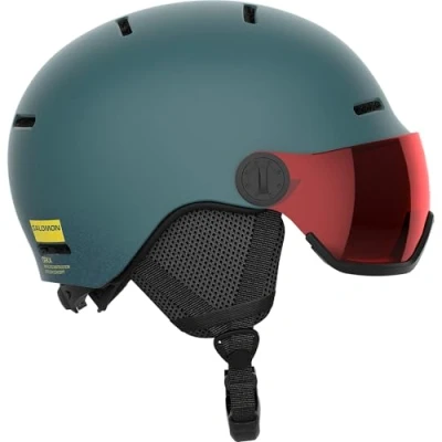 Imagen de Salomon Orka Visor Casco de Esquí con Visera Para Niños, Snowboard Protección, Comodidad óptima, Estilo deportivo tus Aventuras Nieve, Gris/Rojo, Small 49 53