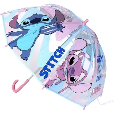 Imagen de Paraguas de Burbuja Lilo &amp; Stitch Estampado con y su Novia Angel Apertura Manual Elaborado en 100% POE Estructura Fibra Vidrio Producto Original Diseñado España