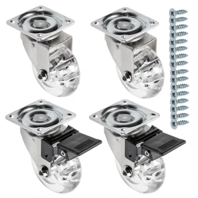 Imagen de GTV ruedas para muebles BRAZIL, 4 unidades, juego de muebles: 2 con freno, sin acero y goma, +16 tornillos cónicos x 17, diámetro: 50 mm, color: transparente