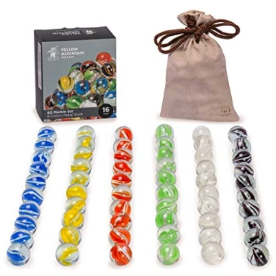 Imagen de Yellow Mountain Imports Juego de Damas Chinas con 60 Canicas Translúcidas Cristal Diseño Pétalo 16 Milímetros