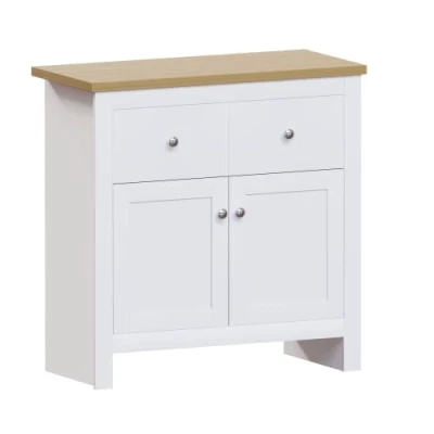 Imagen de Marca Amazon Vida Designs Aparador Arlington con 2 cajones y Puertas, Madera de ingeniería, Blanco Roble, H 80 x W 79 D 35 Cm