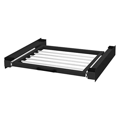 Imagen de ML Design Bastidor Intermedio con Tendedero Extraíble de Acero 60,5x54,5 cm Negro Soporte Conexión para Lavadora y Secadora Kit Universal Balda Extensible Asa Cesto Ropa