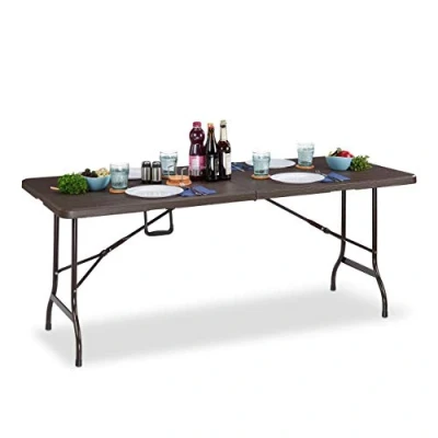 Imagen de Relaxdays, 73 x 180 74 cm Mesa Plegable Jardín y Terraza con Forma Rectangular, Plástico Metal, Marrón, 74D 180W 73H