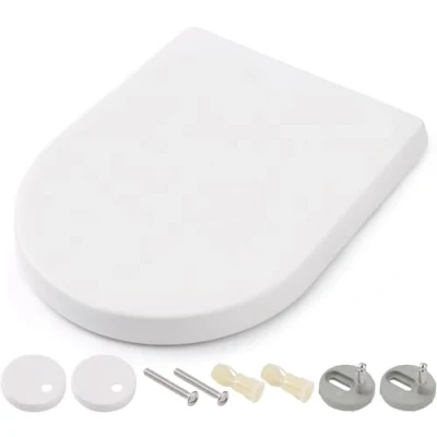 Imagen de Himimi Tapa WC Universal, Asiento para Inodoro, de Inodoro en Forma D, Tapas Water Cierre Suave Lento, Bisagras Ajustables, Desmontaje Rápido, Fácil Limpiar(450 x 361 53 mm)