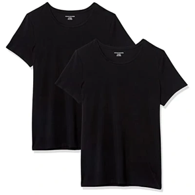Imagen de Amazon Essentials Camiseta de Cuello Caja Manga Corta y Ajuste Clásico Mujer, Pack 2, Negro, XL