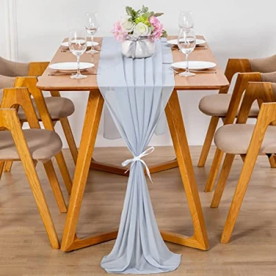 Imagen de YUNSHANGHE Camino de Mesa Moderno Gasa, 70 x 300 cm, Lavable, Mantel para Boda, decoración Mesa, Tela, Bodas, cumpleaños, comunión (Azul hazo)