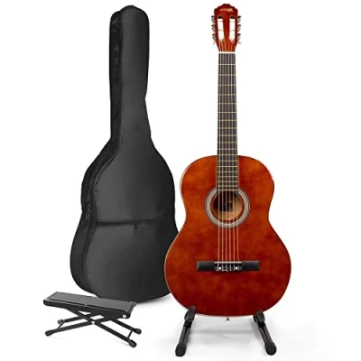 Imagen de MAX SoloArt Guitarra Clásica Española Sunburst para Principiantes y Niños Set Completo con Reposapiés, Soporte, Funda, Afinador Digital, Correa, Púas Cuerdas de Repuesto Incluidos